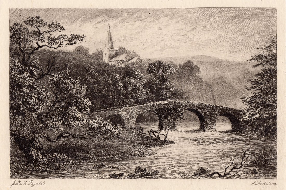 Alexander Ansted The Dart Near Buckfastleigh 1893 etching: Alexander Ansted. (William Alexander Ansted) (1859 - 1948). The Dart Near Buckfastleight. Antique etching on thick wove paper from the original copper plate. 1893. Signed in the plate, lower left. Exc