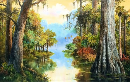 Detailed Villaflor Bacci Original Oil Florida Tropical 60 x 96