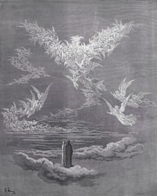 DORE 1800s Divine Comedy Woodcut "Blessed Souls form an Eagle" FRAMED Signed