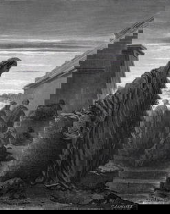 1800s GUSTAVE DORE Religious Woodcut Daniel Interprets the Dream Framed Signed: Gustave Dore (Paul Gustave Louis Christophe Dore) (French, 1832-1883). Daniel (From Dore's Bible). Antique woodcut wove paper after the original by a master wood engraver Charles Laplante (French, 183