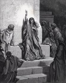 Gustave DORE 1800s Dore's Bible Wood Engraving DEBORAH Signed Framed