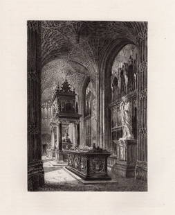1882 Charles Henri Toussaint Chapel in Westminster Abbey etching signed: Charles Henri Toussaint. (French, 1849-1911). Chapel in Westminster Abbey. Antique etching on thick laid paper. 1882. Signed in the plate, lower left. Excellent. Image size 7 3/4 x 9 1/2 inches. Appro