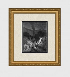 GUSTAVE DORE SIGNED 1800s Wood Engraving Cain & Abel Choose their Offerings FRAMED: Gustave Dore (Paul Gustave Louis Christophe Dore) (French, 1832-1883). Cain And Abel Offering their Sacrifices (From Dore's Bible). Antique Wood Engraving wove paper after the original by a master woo
