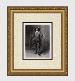 1800s Jean-Baptiste Madou Antique Engraving "The Arquebusier" Signed Framed: Jean-Baptiste Madou (Belgian 1796 - 1877). The Arquebusier. Antique engraving on wove paper after the original by master engraver Jean Baptiste Meunier (Belgian, 1821-1900). Year: 1873. Signed in the