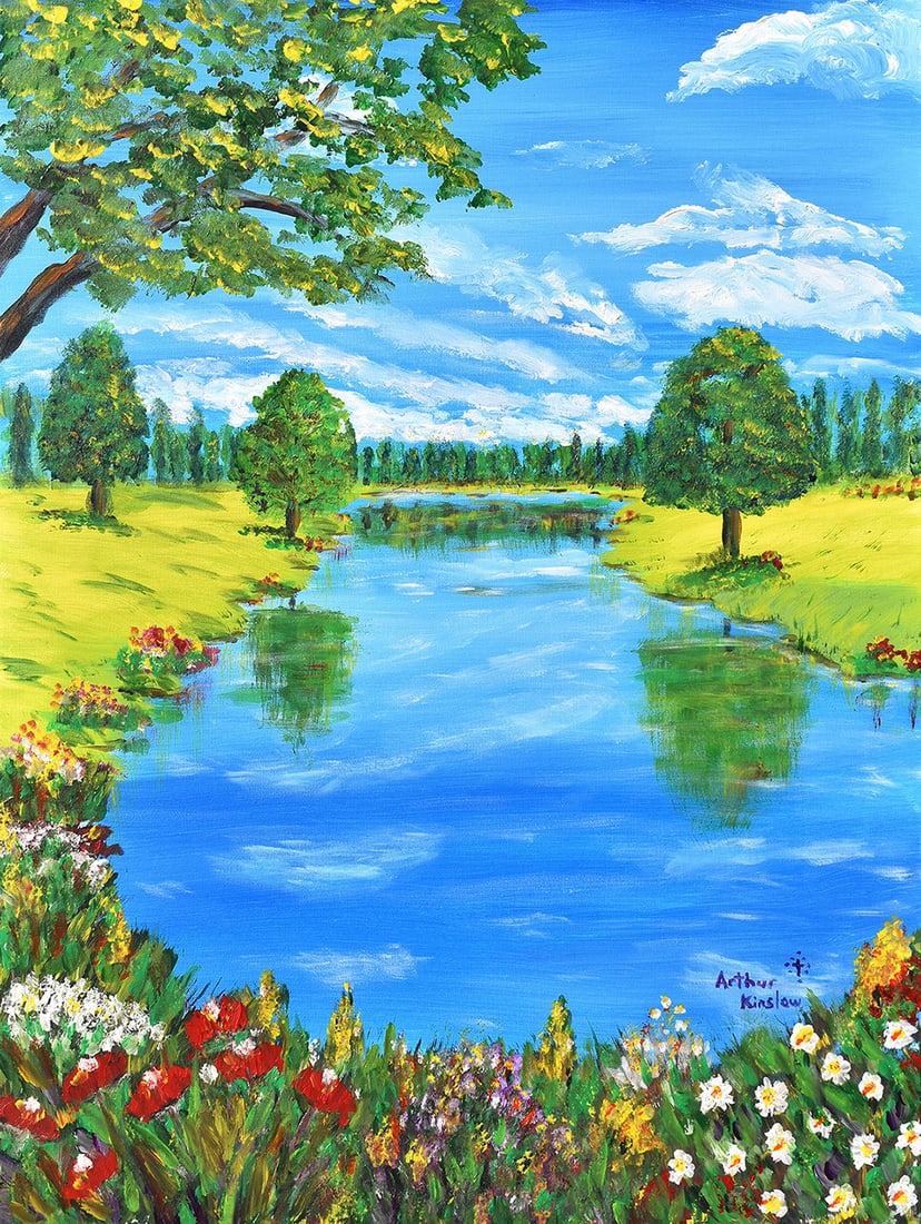 Arthur Kinslow Orginal Painting The Back Nine 30 x 40 Inches: Arthur Kinslow ( American, 1955 - ) The Back Nine. Original Acrylic on Canvas.Signed by the artist lower right. Canvas Size 30 x 40 inches. Arthur Kinslow has been involved in art his entire life and