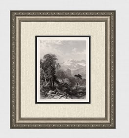 1800s JAMES HARDING Engraving Switzerland, View in the Alps SIGNED FRAMED