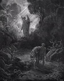 1800s Gustave DORE'S BIBLE Woodcut Adam & Eve Driven out of Eden SIGNED FRAMED