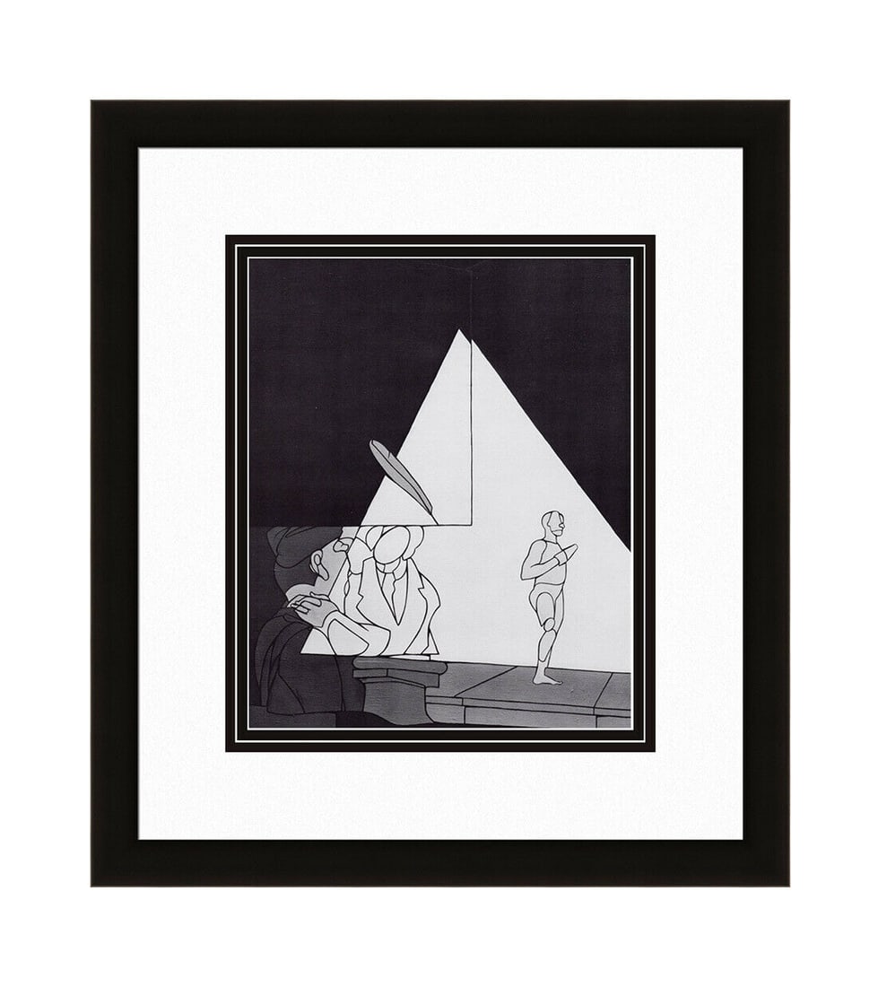 Valerio Adami Triangolo (Triangle) 1975 Print: Valerio Adami. Triangolo (Triangle). Black and white heliogravure after the original. 1975. Maeght. Reference: DLM 214. Image size 10 1/8 x 12 1/2 inches. Framed dimensions: Approximately 19 x 22 inch