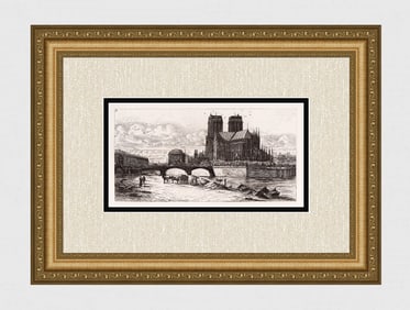 1800s Charles Meryon Antique Print Abside of Nortre Dame, Paris SIGNED Framed
