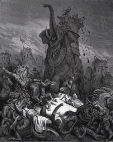 GUSTAVE DORE'S BIBLE 1800s Woodcut The Death of Eleazar Framed SIGNED