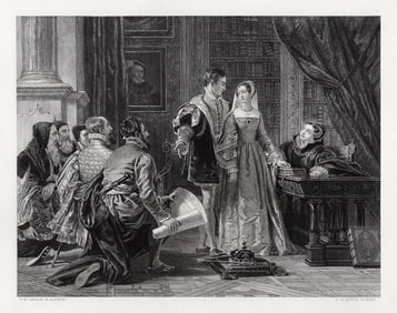 1800s Charles Robert Leslie Engraving Lord Dudley & Lady Jane SIGNED Framed COA