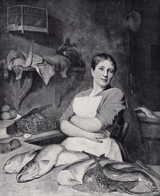 Alphonse Debaene 1800s Antique Print The Fishwife SIGNED Framed