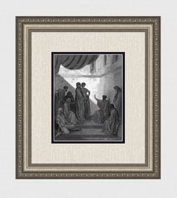 Gustave DORE 1800s SIGNED Wood Engraving Peter Visits Cornelius FRAMED