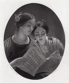 1862 James Sant Antique Engraving The Duet Signed Framed
