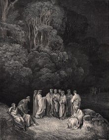 Gustave Dore Limbo The Bright School Gathering Divine Comedy c. 1880 Woodcut