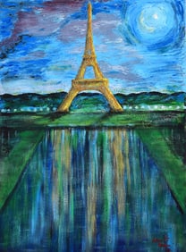 Monumental Arthur Kinslow Original Painting Eiffel Tower 52 x 57 inches