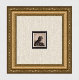 REMBRANDT 1800s Etching B337 Bust of an Old Man Looking Down, with way Hair and Beard DURAND