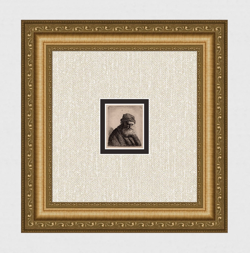 REMBRANDT 1800s Etching B337 Bust of an Old Man Looking Down, with way Hair and Beard DURAND (1 of 4)