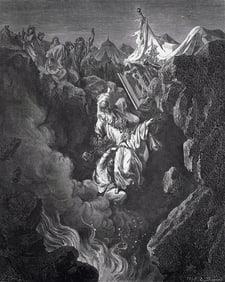 Gustave DORE 1800s Biblical Woodcut Death of Korah Dathan & Abiram SIGNED FRAMED