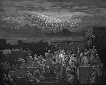 Biblical 1800s GUSTAVE DORE Woodcut An Army Appears in Heavens FRAMED SIGNED