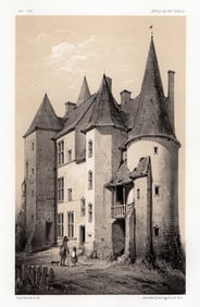 FRAMED Original 1800s VICTOR PETIT Lithograph CHASSY CASTLE Signed