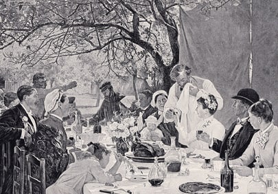 Albert Fourie 1800s Antique Print A Wedding Breakfast SIGNED Framed