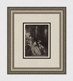 1908 Antoine Watteau Harlequin + Columbine engraving signed