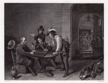David Teniers the Younger Trictrac Players 1834 engraving