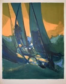 Marcel Mouly Hand signed Lithograph Yacht Race Artist Proof
