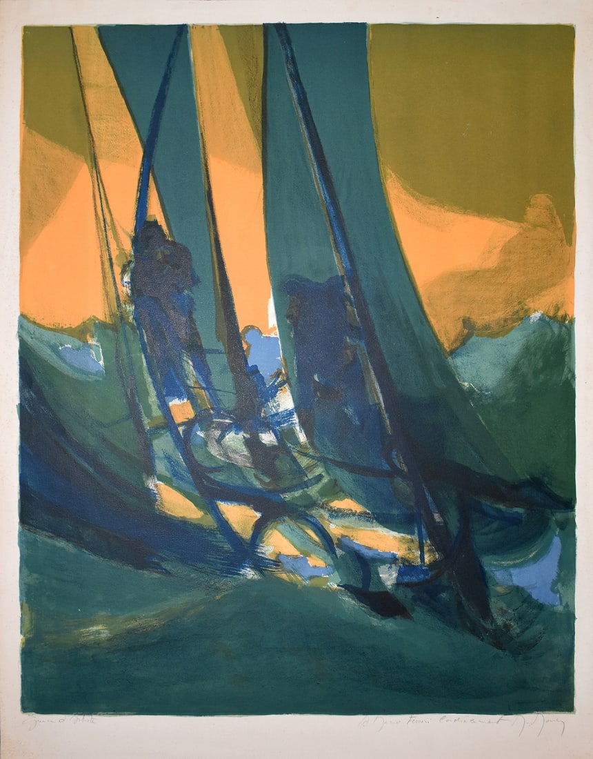 Marcel Mouly Hand signed Lithograph Yacht Race Artist Proof (1 of 3)