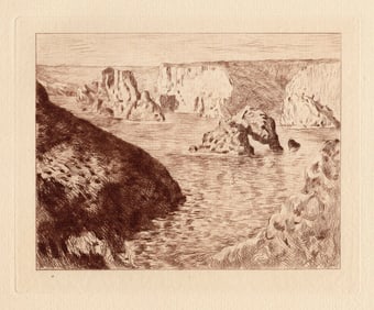 Claude Monet 1800's Etching Seaside Rocks Belle Isle