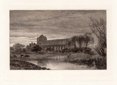 Alfred Dawson View of Thames, Dorchester 1884 etching