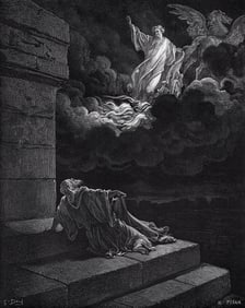 GUSTAVE DORE 1800s Biblical Woodcut Elijah Taken Up To Heaven SIGNED Framed