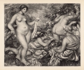 1919 PIERRE AUGUSTE RENOIR Antique Engraving "Les Baigneuses" Framed