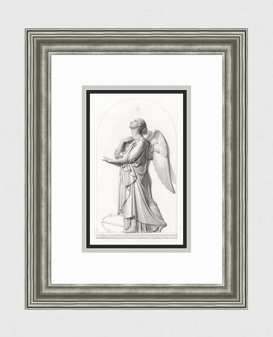 John Gibson Venus 1855 Engraving Framed: John Gibson (Welsh, 1790 - 1866). Hope. Antique engraving on wove paper after the original sculptor by master engraver William Callio Roffe (British, 1817 - c. 1894). 1855. Excellent. Sight Size 6 3/4