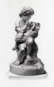 JOSEPH DURHAM 1800s Antique Engraving A Young Girl Cradling her Puppy FRAMED