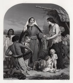 1800s WILLIAM DOBSON Engraving The Alms-Deed of Dorcas FRAMED Signed