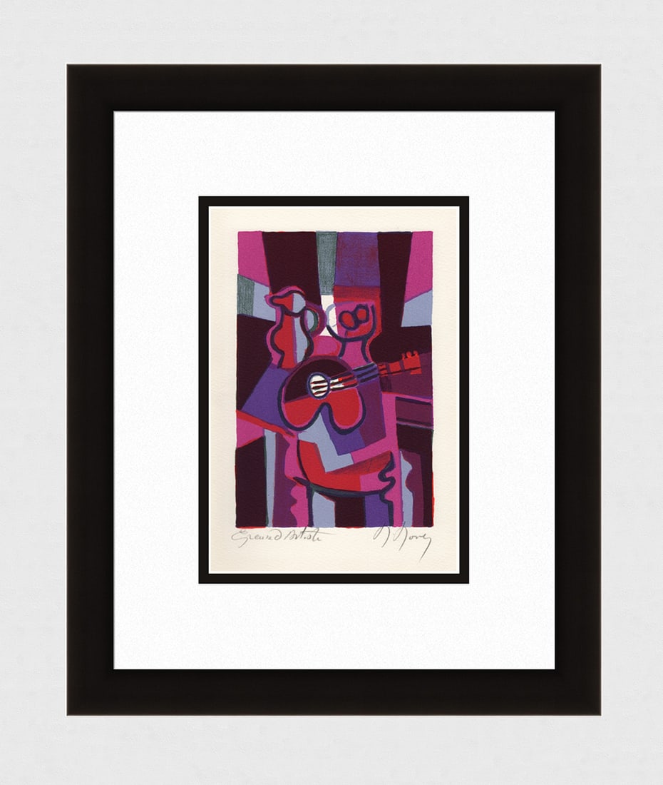 Marcel Mouly Hand signed Lithograph Nature Morte Artist Proof: Marcel Mouly (1918 - 2008). Nature Morte (Still Life). Color lithograph on Wove paper. Year: 1981. Signed in pencil, lower right. Numbered EA (Artist Proof - Epreuve d'Artiste). Image size 5 1/2 x 8 1