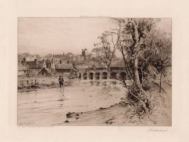 Percy Robertson 1901 etching Leatherhead signed
