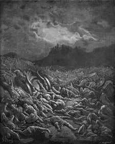 Gustave DORE 1800s Biblical Woodcut Ammonites & Moabites Destroyed SIGNED FRAMED