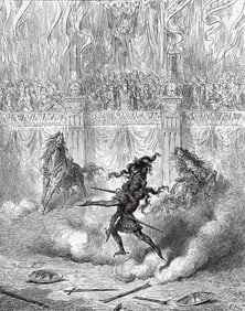 GUSTAVE DORE 1800s Woodcut Rodomonte & Ruggiero Battle FRAMED Signed COA