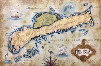 Original Julius Salazar Pine Island Map Gallery Painting 36 x 24 Inches