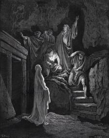1800s GUSTAVE DORE'S BIBLE Woodcut Resurrection of Lazarus Framed SIGNED