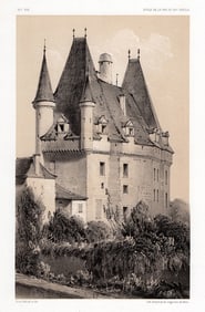 1800s Victor Petit Original Lithograph Chateau De Jumillac Framed Signed
