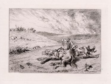 Jules Jacques Veyrassat Horses on the Battle-Field etching signed