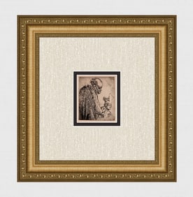 REMBRANDT 1800s Etching B182 Two Studdies of Beggars DURAND