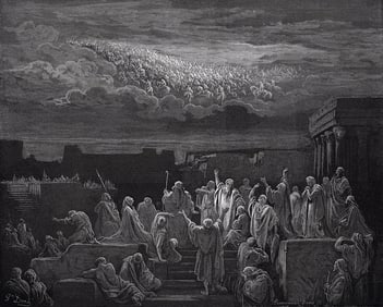 Biblical 1800s GUSTAVE DORE Woodcut An Army Appears in Heavens FRAMED SIGNED