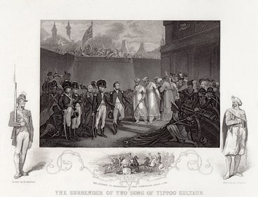 Henry Singelton 1855 Engraving Sons of Tippoo Sultaun Exiled signed framed