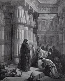 1800s Gustave DORE Biblical Wood Engraving "The Exodus Begins" Framed Signed