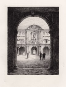 Charles Henri Toussaint 1879 etching Gateway of St. John's College signed